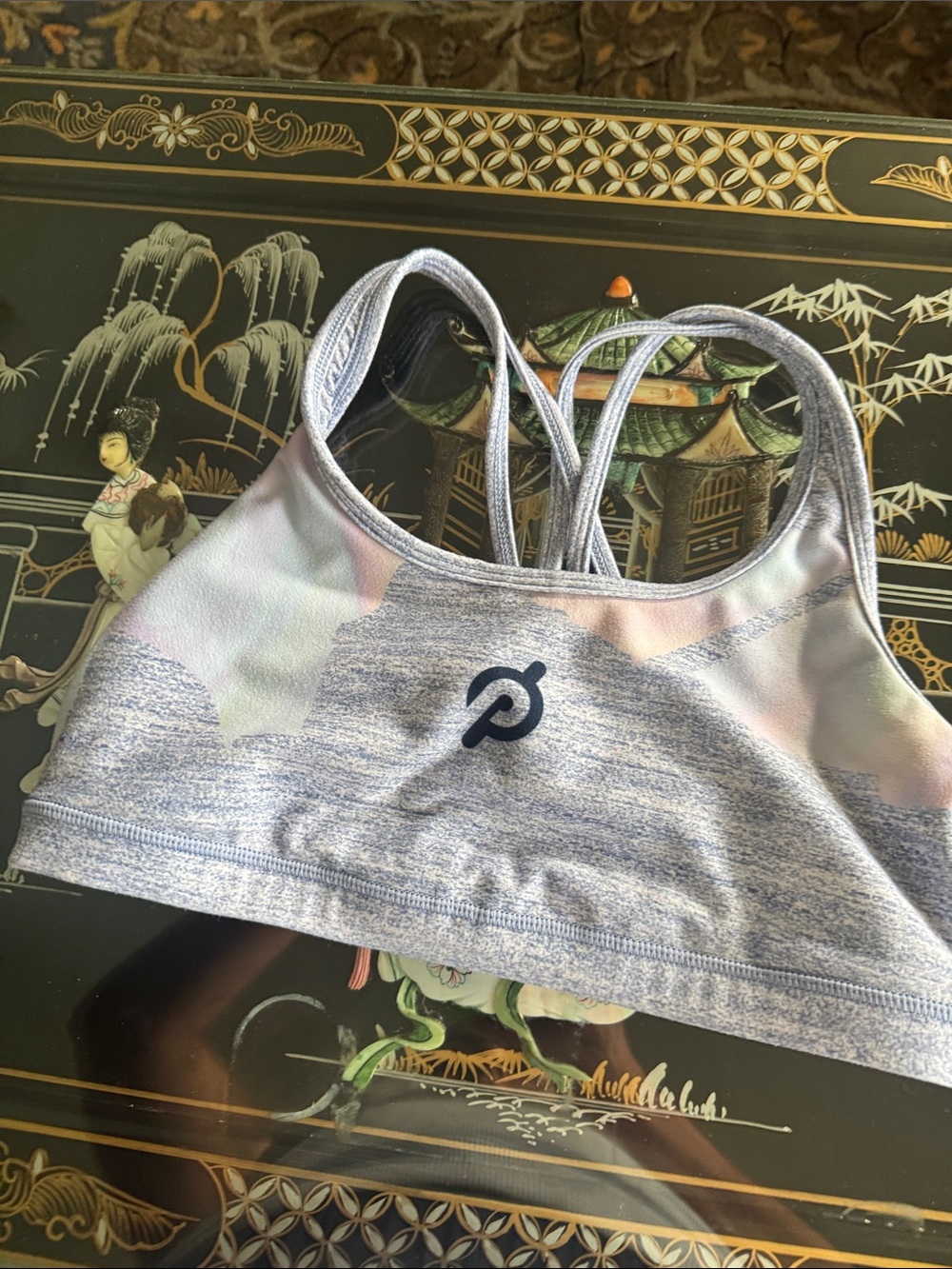 Peloton Light Gray Sports Bra with Pastel Accents - Strappy Back